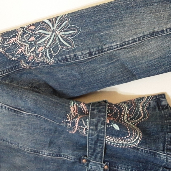 Pzi jean women denim jacket in size M embroidery accent belted boho festival Y2K - Picture 6 of 10